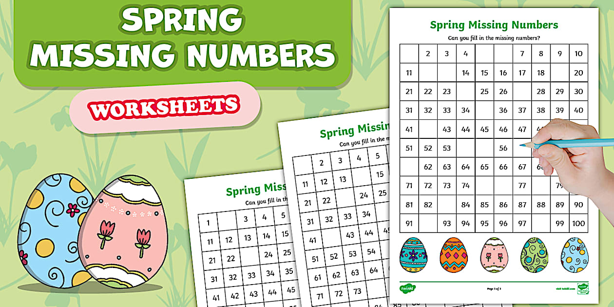 Spring-Themed Missing Numbers Number Square