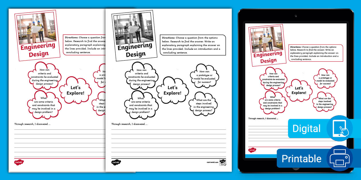 Engineering Design Research Writing Worksheet for 6th-8th Grade