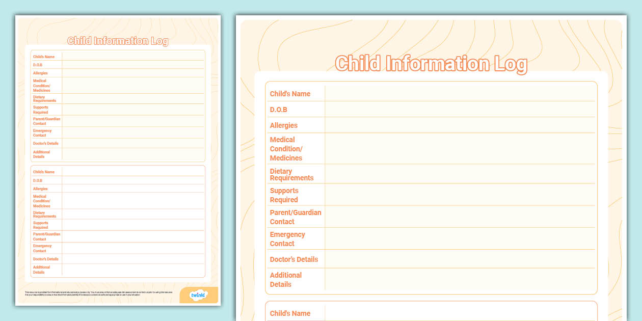 Child Information Log (teacher made) - Twinkl