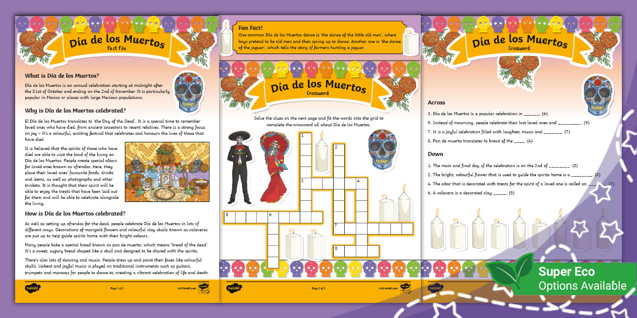 KS2 Día de los Muertos Fact File and Crossword Ages 7 11