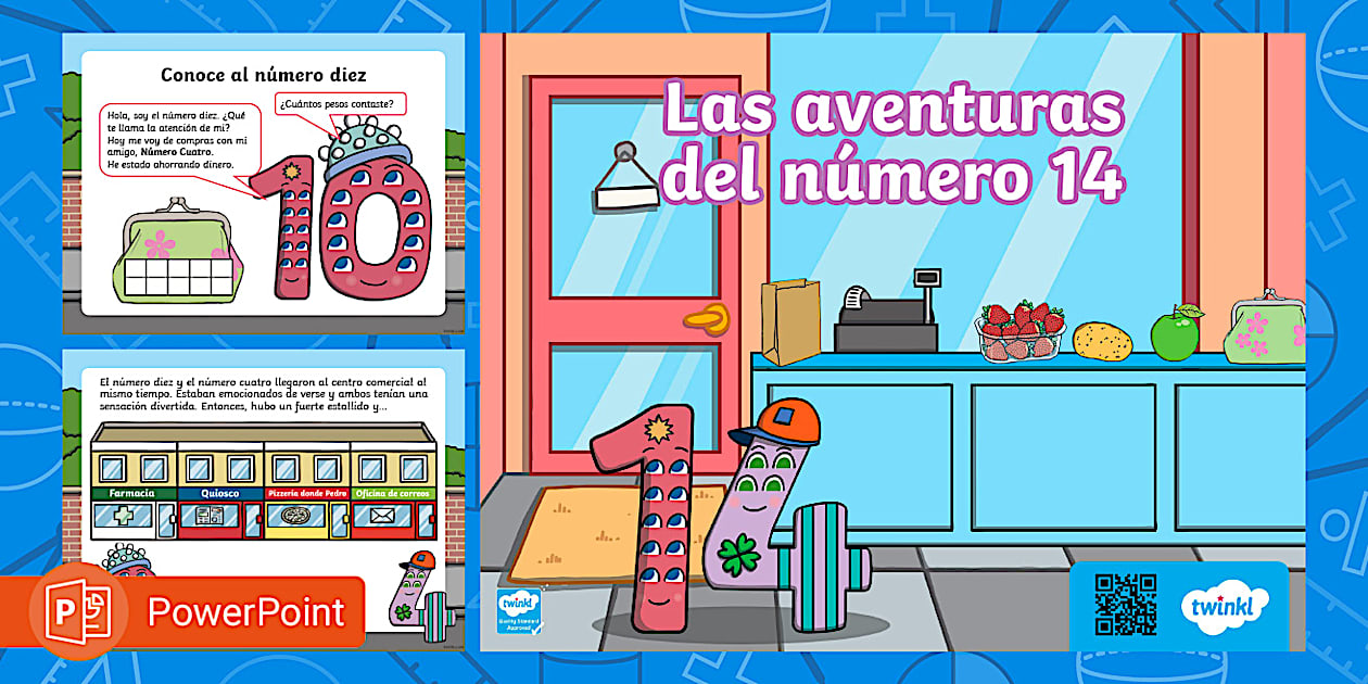 Numbers 14 Slideshow PowerPoint: Las Aventuras del NĂşmero 14 (teacher made)