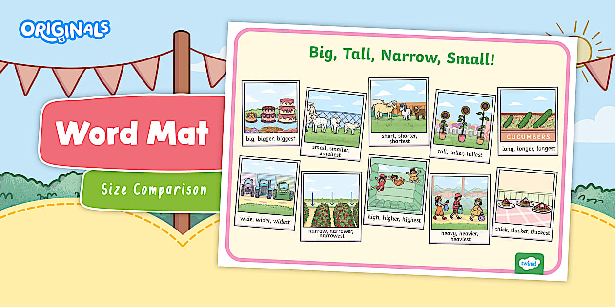 👉 Big, Tall, Narrow, Small! Size Comparison Word Mat
