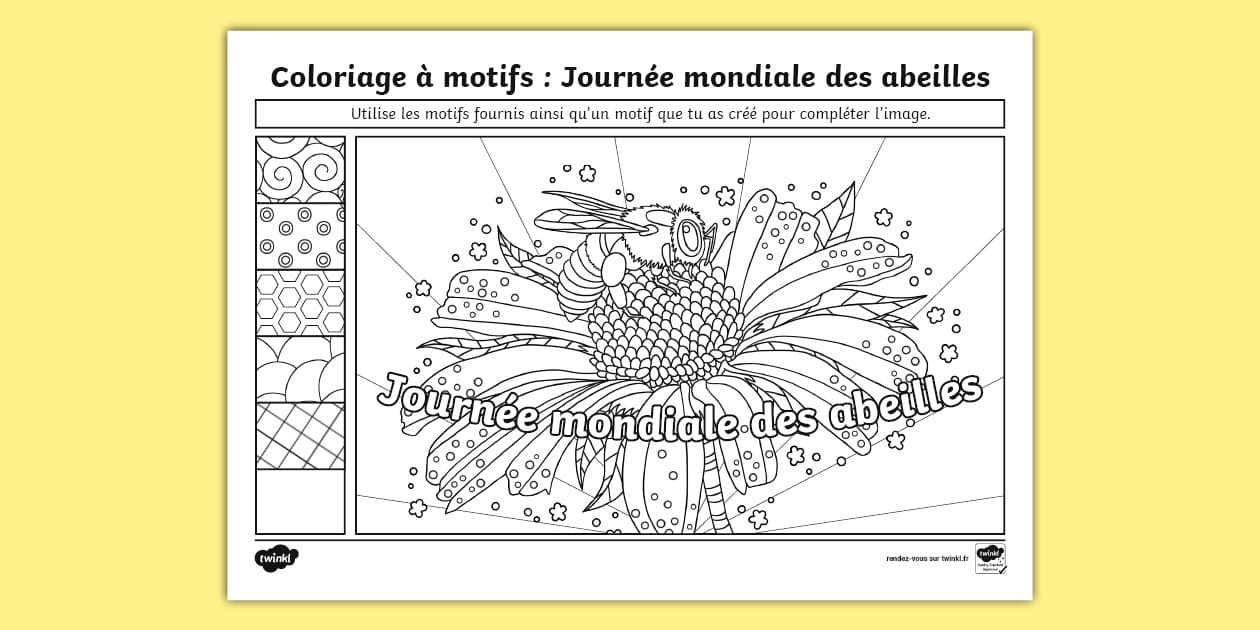 Coloriage à motifs : Journée mondiale des abeilles