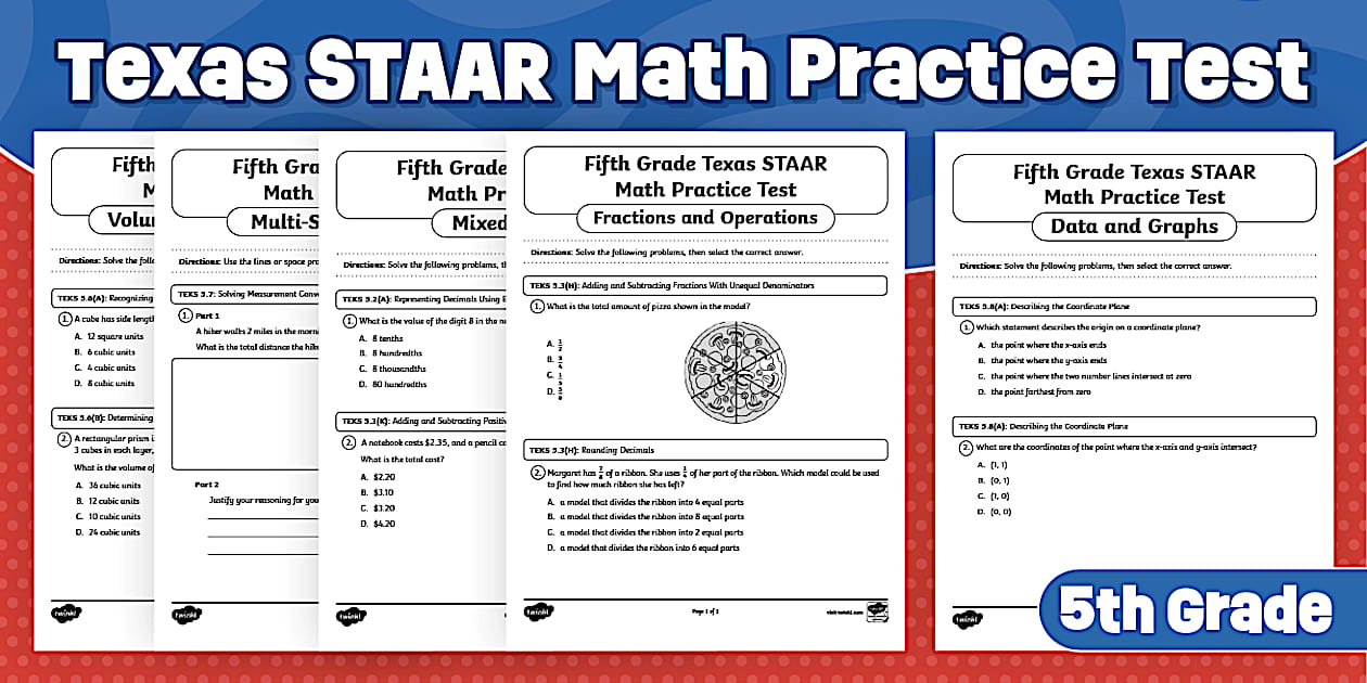 Fifth Grade Math Practice Tests Pack | Texas STAAR Test Prep