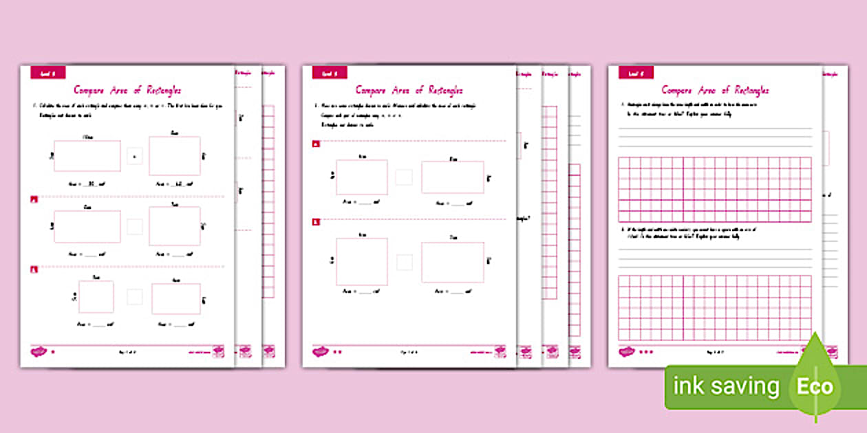 Level 3 - Compare the Area of Rectangles Worksheets - Twinkl