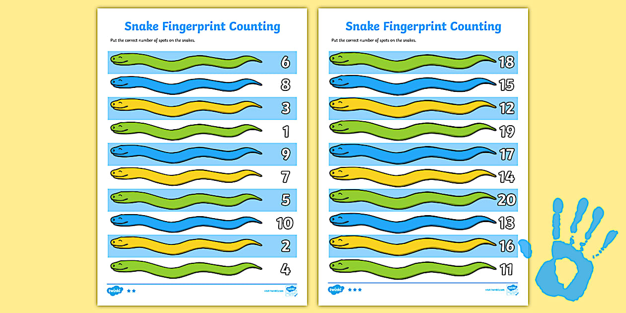 Higher Ability Snake Fingerprint Counting Worksheet Pack