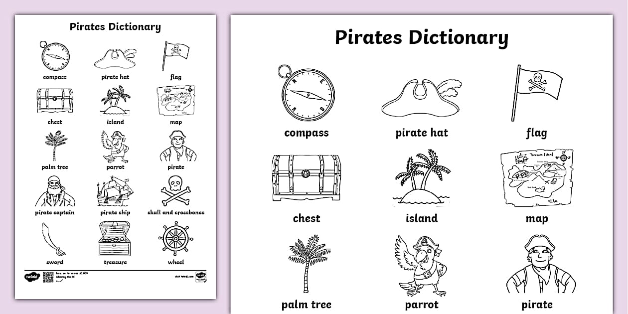 Pirates Dictionary Coloring Sheet (Teacher-Made) - Twinkl