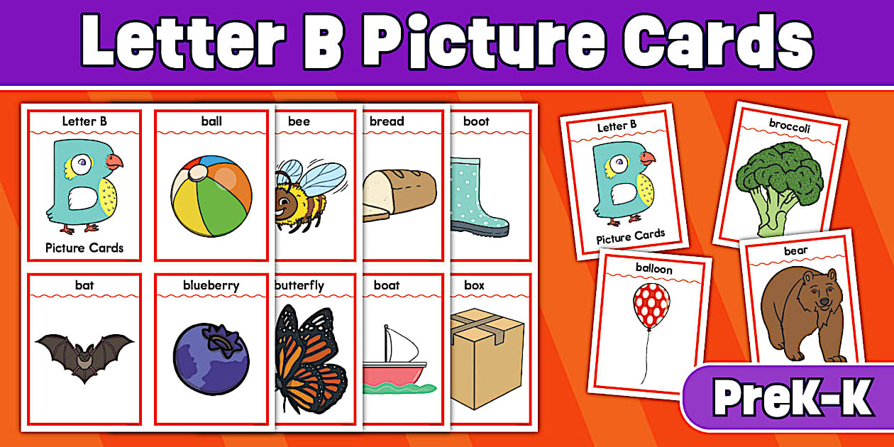 Letter B Picture Cards for PreK-K