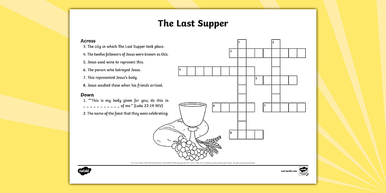 KS2 The Last Supper Crossword Twinkl