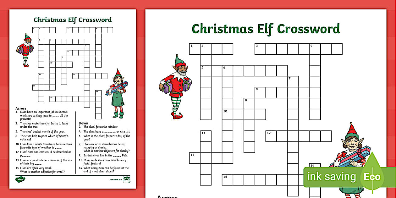 KS2 Christmas Elf Crossword Twinkl