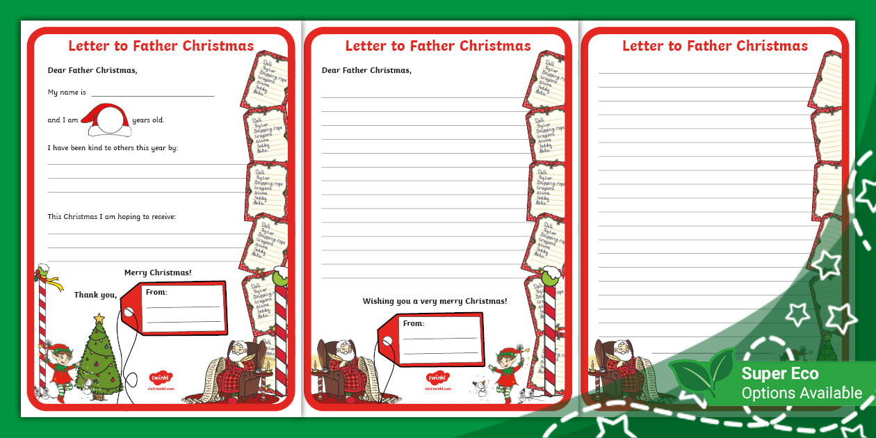 Printable Letter To Father Christmas Template for Kids