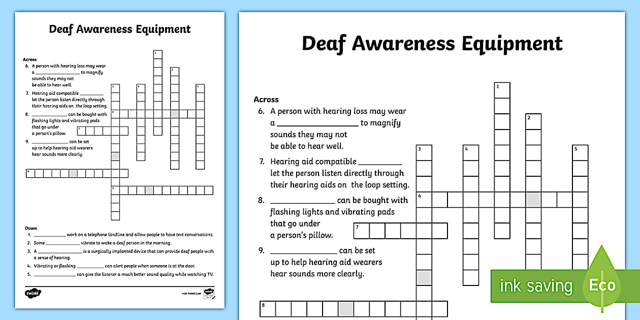 Equipment for Deaf People Crossword Twinkl