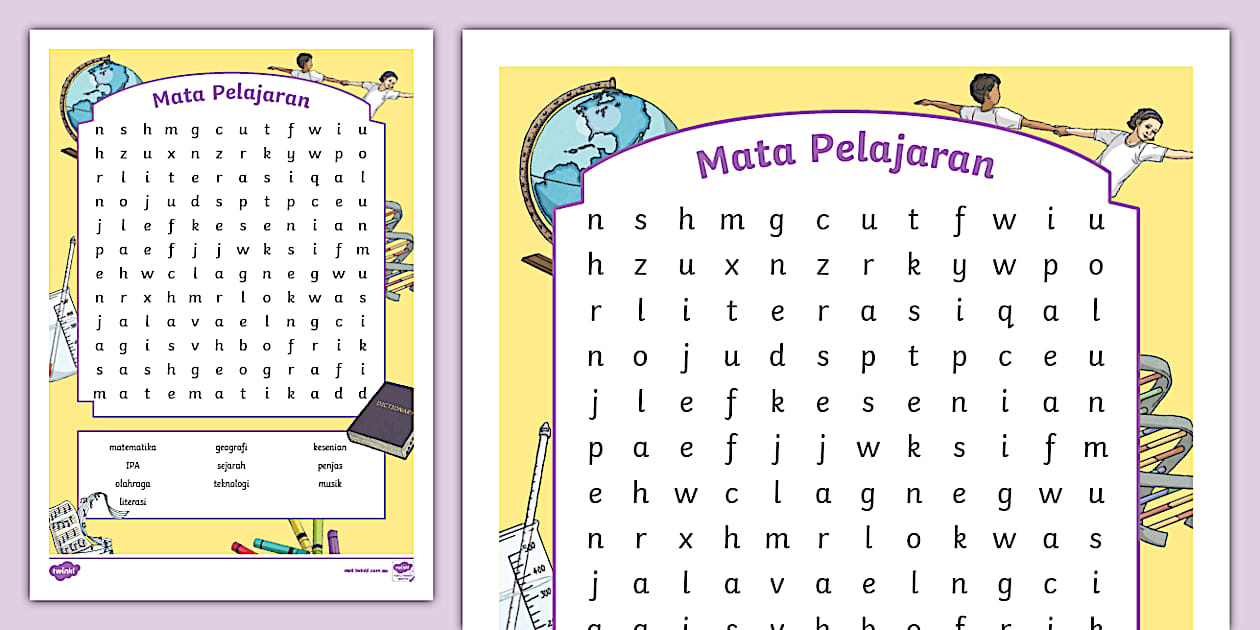 School Subjects Word Search Indonesian