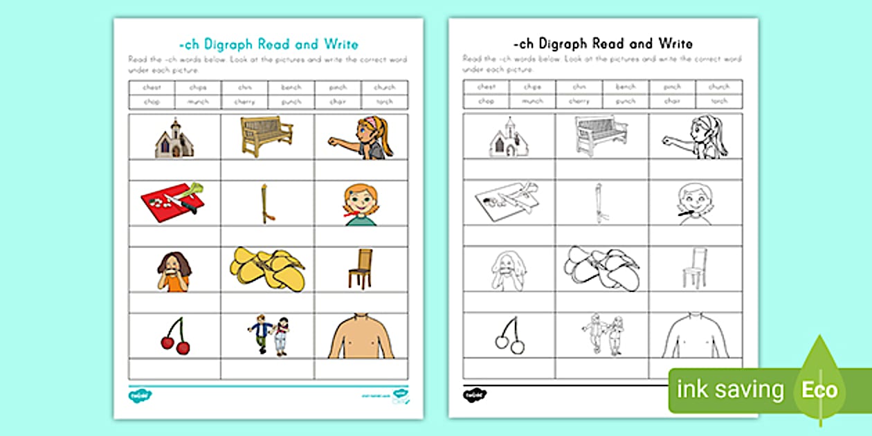 -ch Digraph Read and Write Activity Worksheet (Teacher-Made)