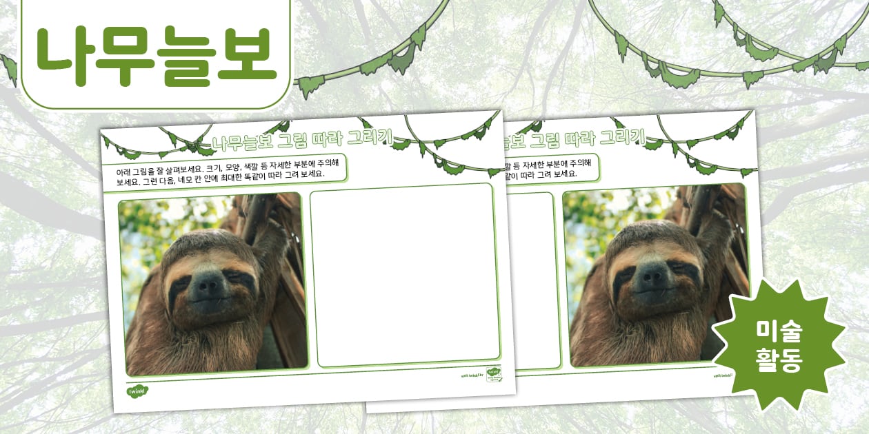 Counting Sloth Worksheet 나무늘보 그림 따라 그리기 | Draw the Sloth Worksheet