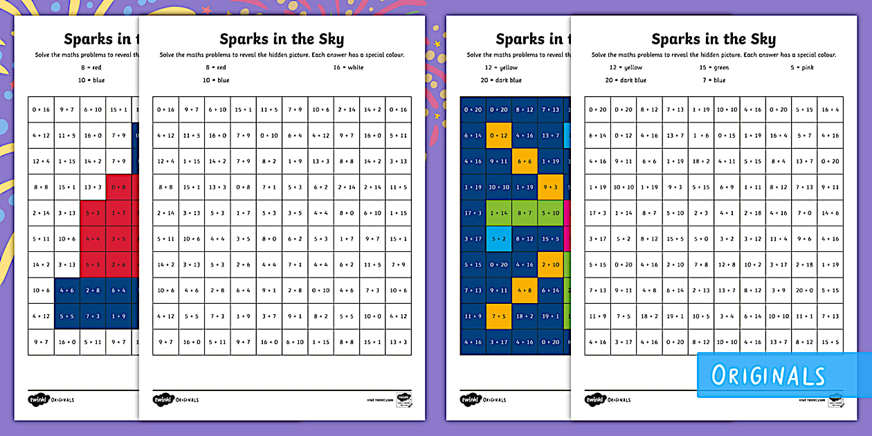 Sparks in the Sky Addition Mosaic Worksheet / Worksheets