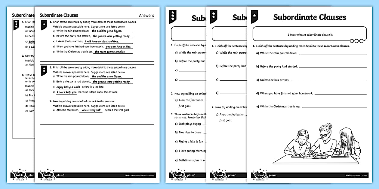 Teacher-made Subordinate Clauses Year 3 Worksheet - Twinkl
