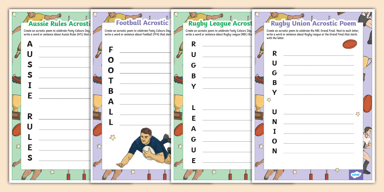 Footy Colours Day Acrostic Poem Templates (Teacher Made)