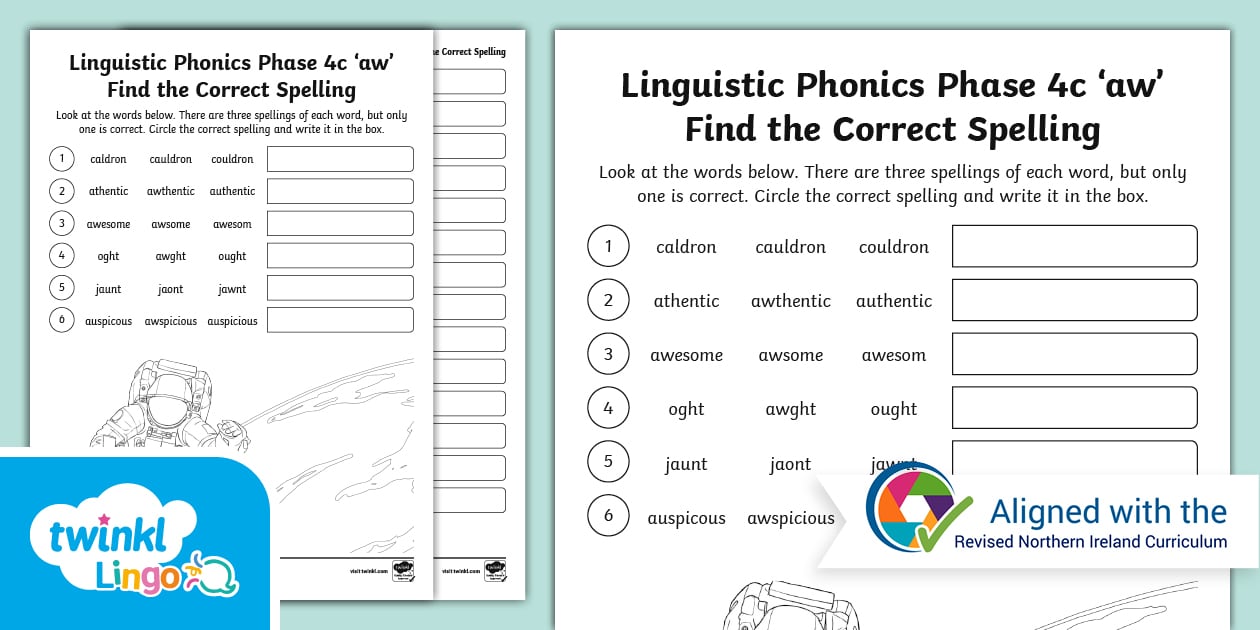 Linguistic Phonics Phase 4c 'aw' Find the Correct Spelling