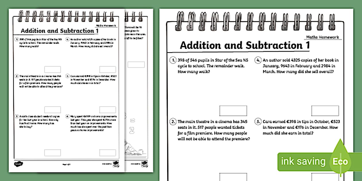 Maths Homework – Addition and Subtraction 1 (teacher made)