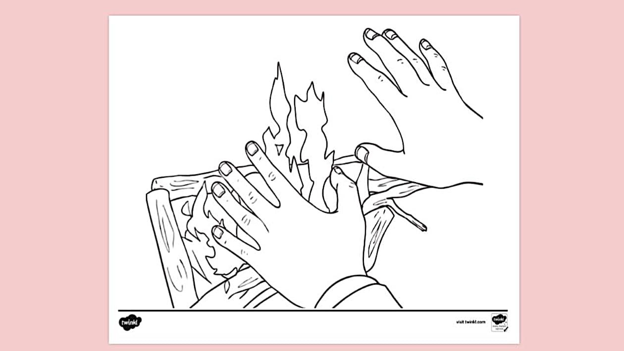 Hand Over Fire Warming Hands Over Fire Colouring Sheet | Colouring Sheets