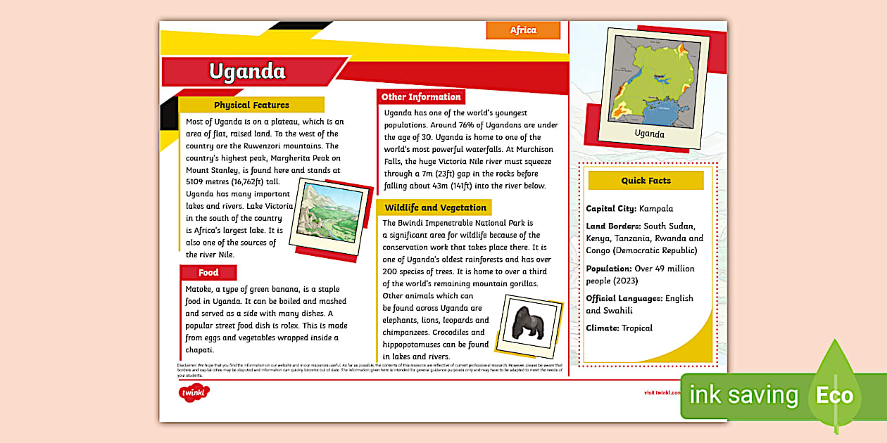 KS2 Uganda Fact File professor Feito Twinkl