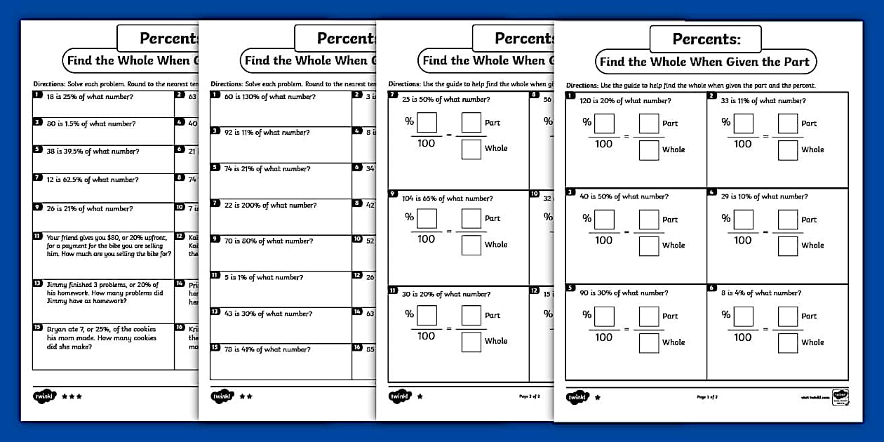 Part Whole Percent Worksheet Math Resource Twinkl USA