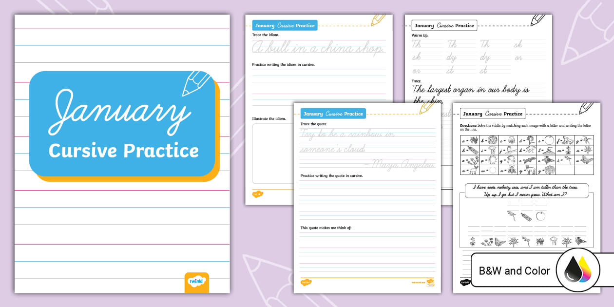 Third Grade January Cursive Practice Bundle (teacher made)