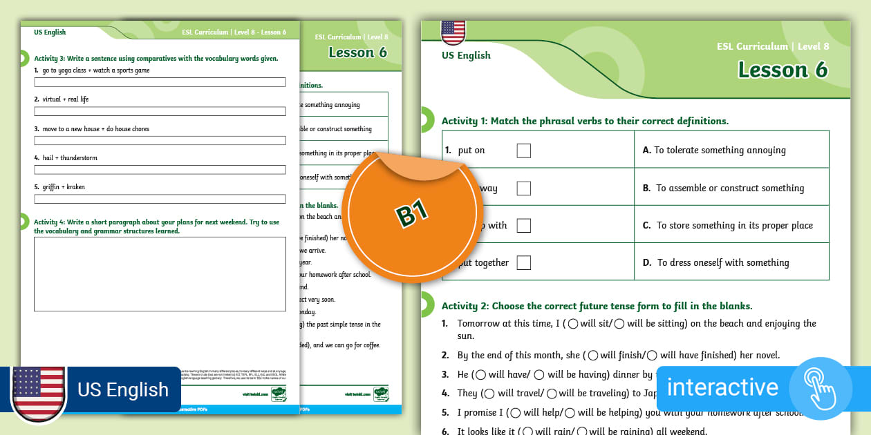 ESL Curriculum Level 8 Lesson 6 Interactive Activity Sheet