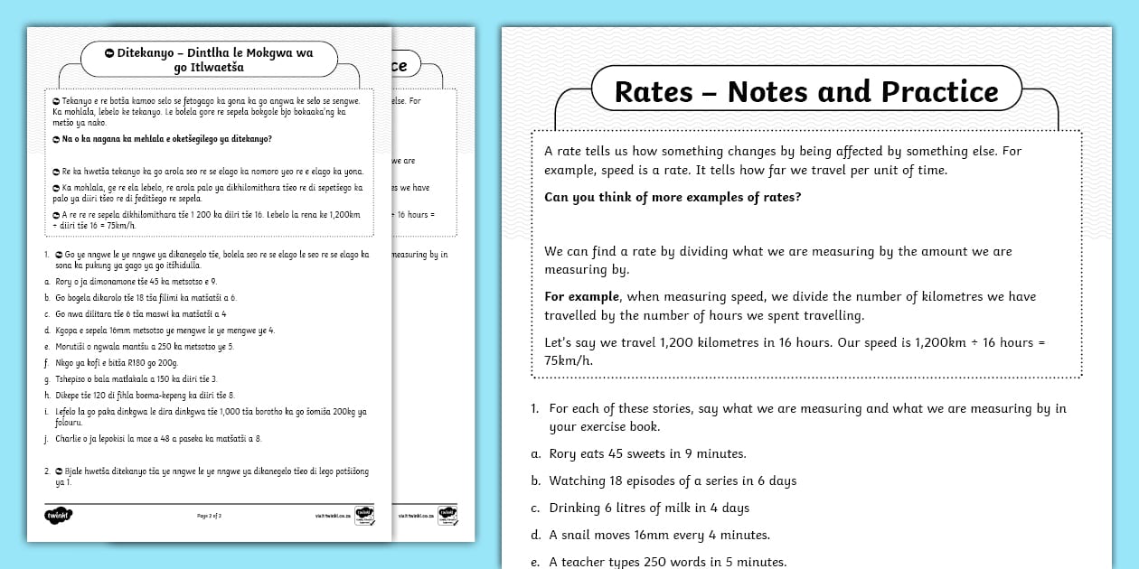 Rlated Rates Notes Rates – Notes and Practice - Sepedi