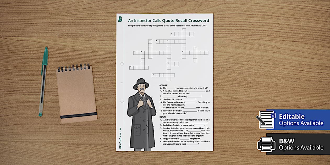An Inspector Calls Quote Recall Crossword (Teacher Made)