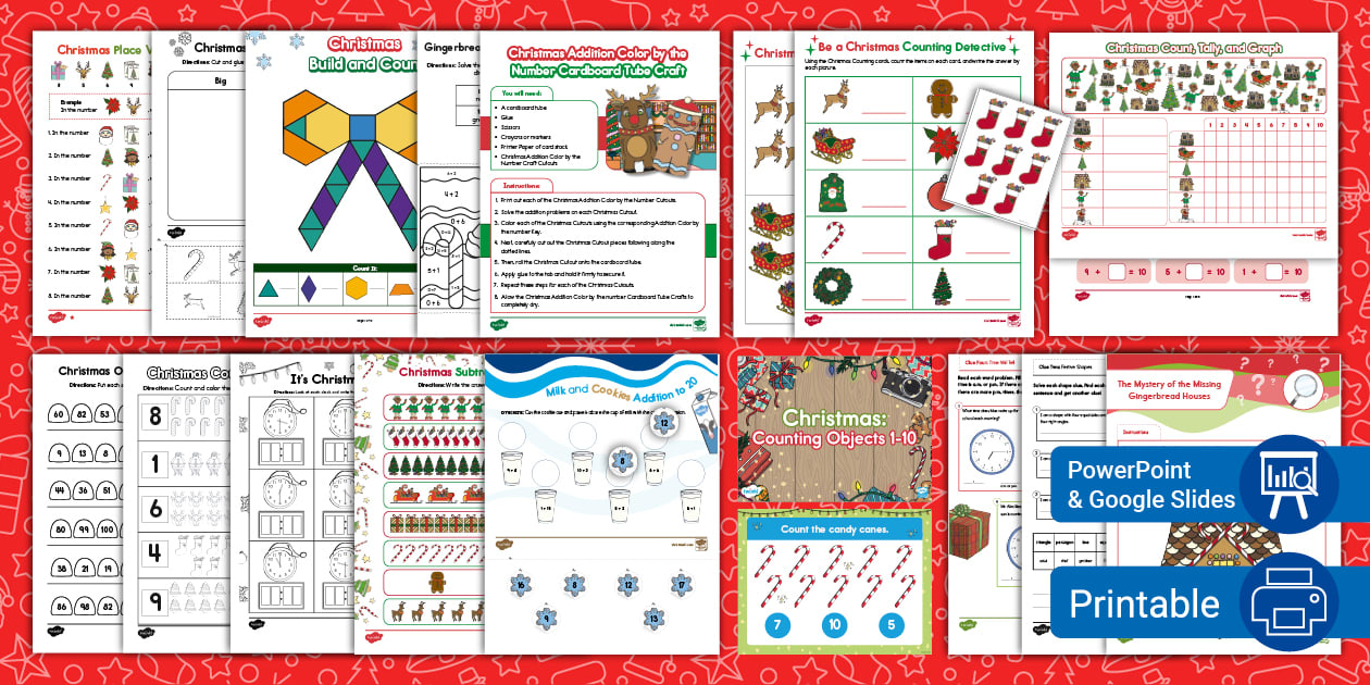 Christmas Math Activity Pack for K-2nd Grade