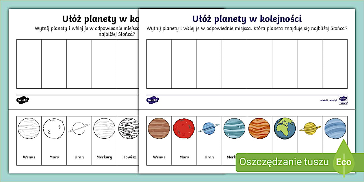 Układ słoneczny | Karta pracy | Kolejność planet