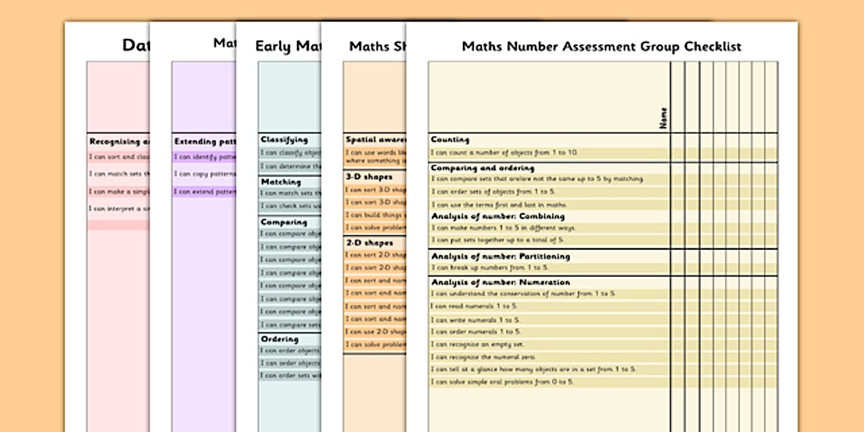 1999 Curriculum Junior Infants Maths Assessment Group Checklist Pack