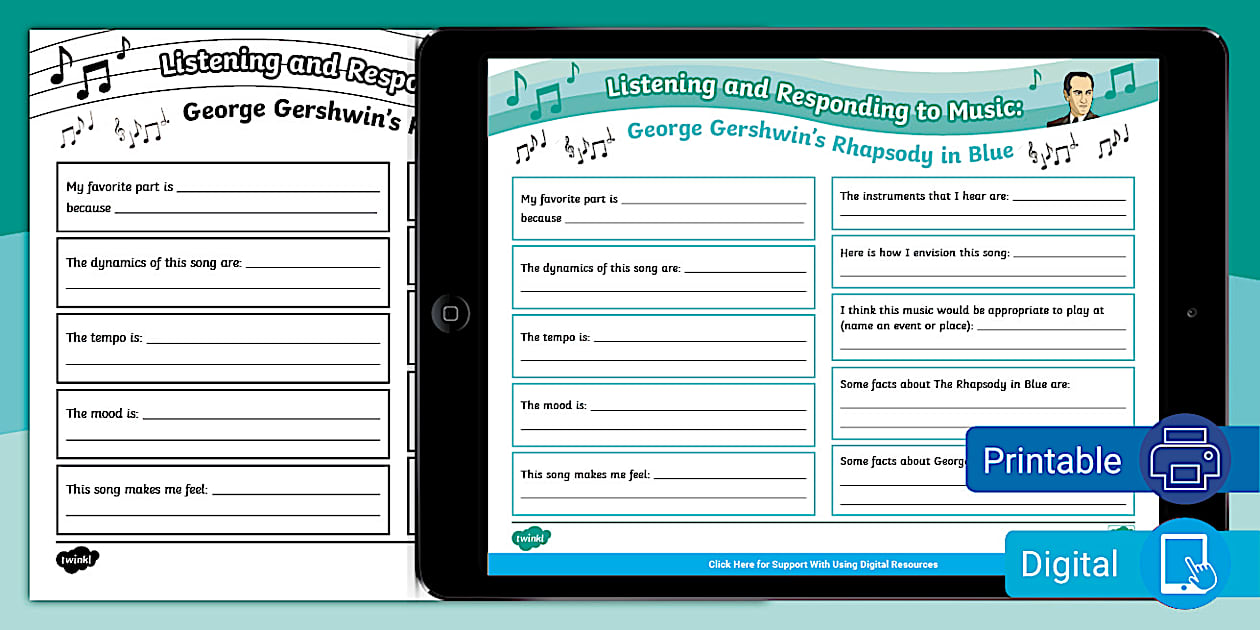 Rhapsody In Blue Music Worksheet Sheet | Twinkl USA - Twinkl