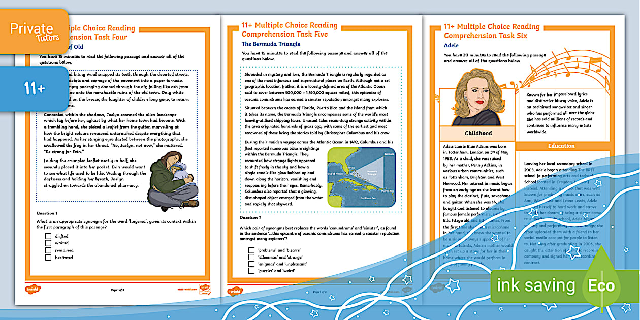 11+ Multiple Choice Reading Comprehension Pack 2 Twinkl