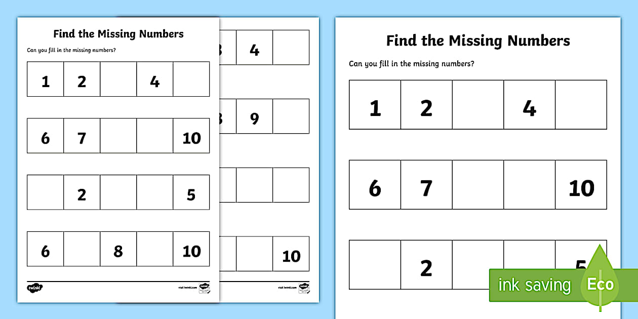 Find The Missing Number Worksheet Identify Numbers 1 10
