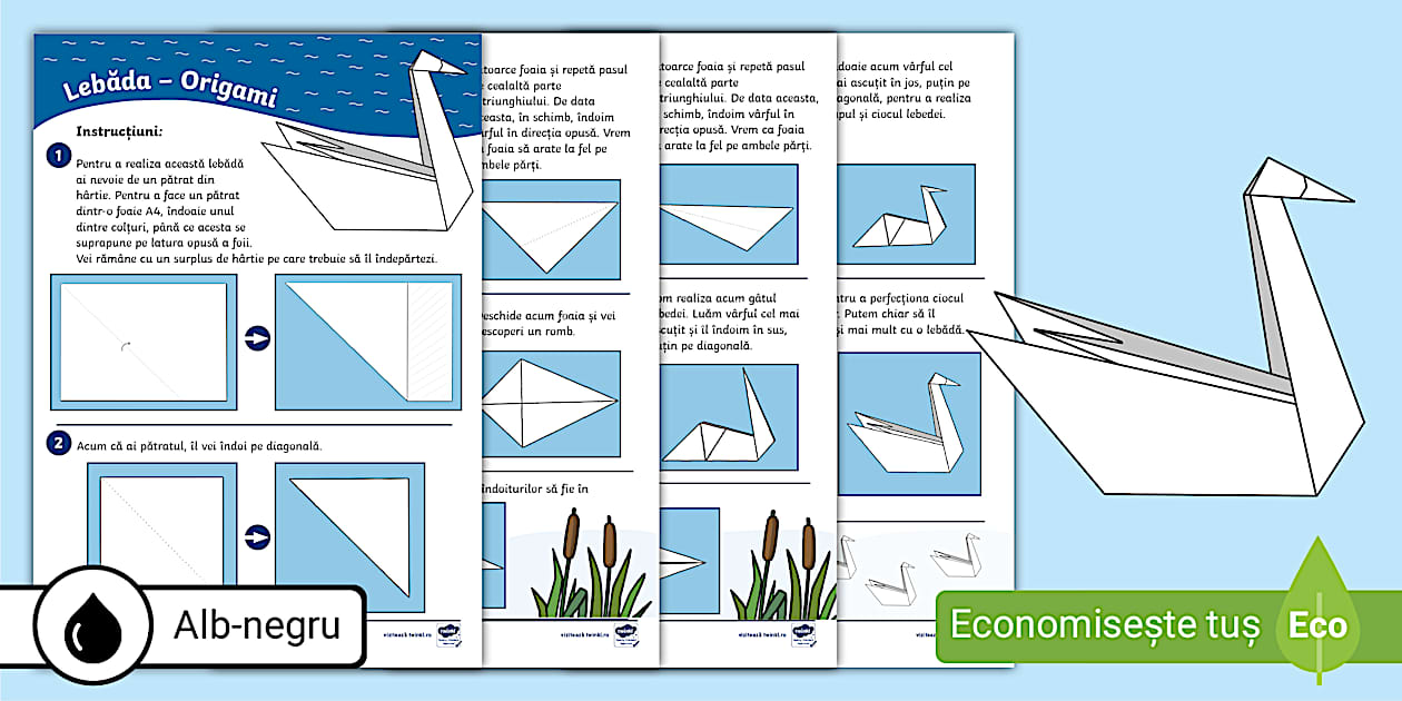 Lebăda - origami | Activități practice Twinkl România