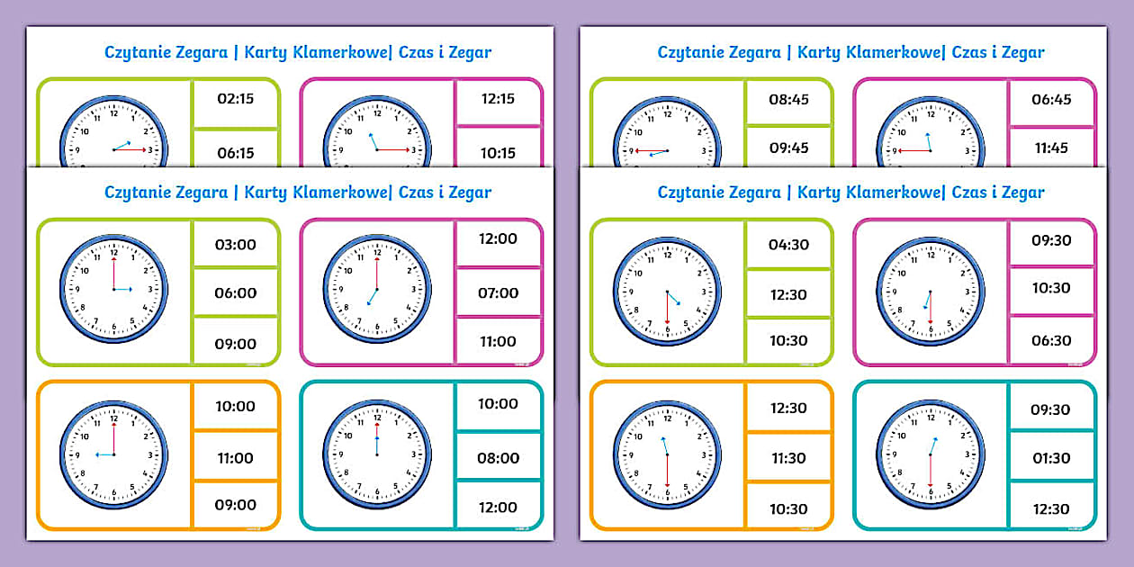 Zgara Czytanie zgara | Karty klamerkowe | Czas i zegar - Twinkl