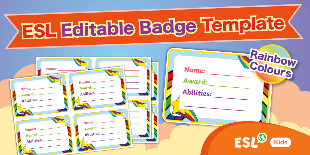 ESL Editable Badges Template Rainbow Colours Twinkl