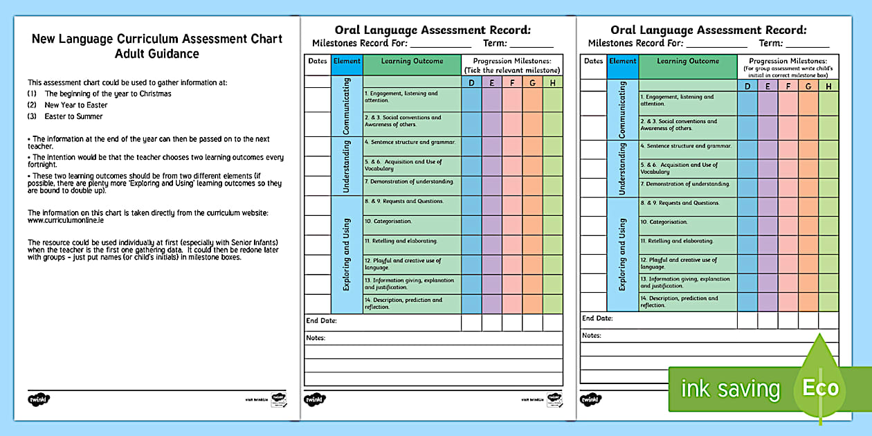 Editable 1st & 2nd Class Oral Notes Language Milestones Assessment