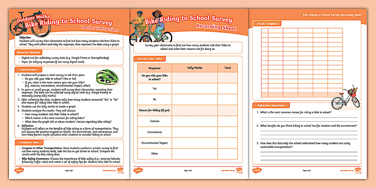 Outdoor Maths: Bike Riding to School Survey - Twinkl