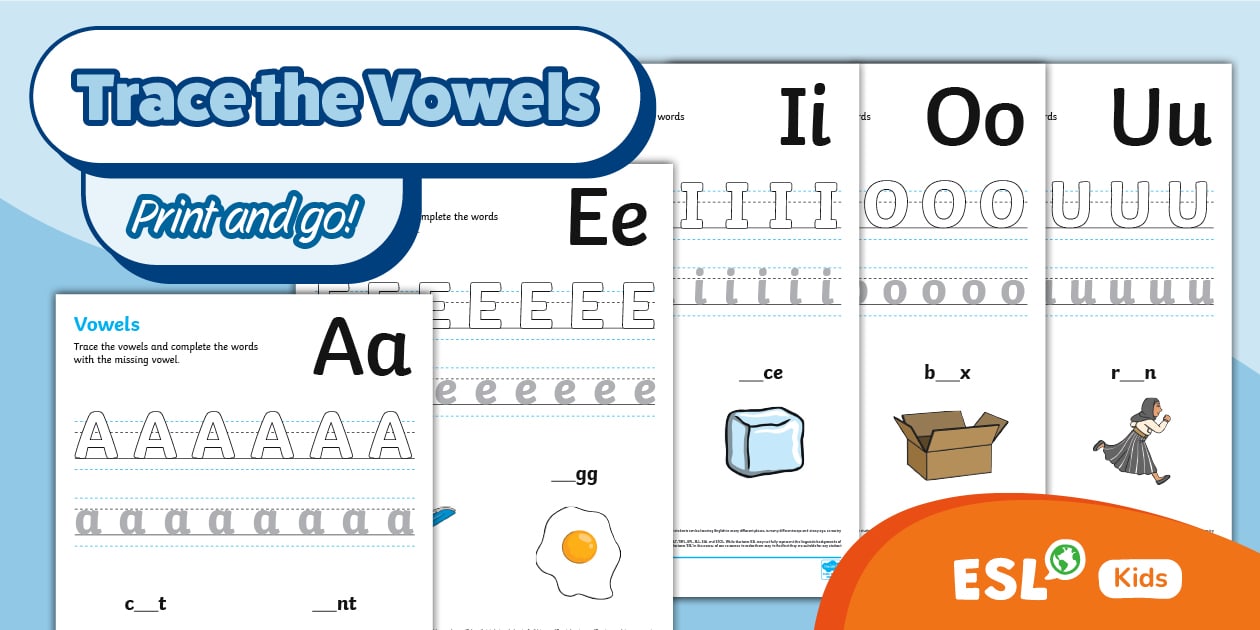 ESL Trace the Vowels Kindergarten Pre A1 (teacher made)