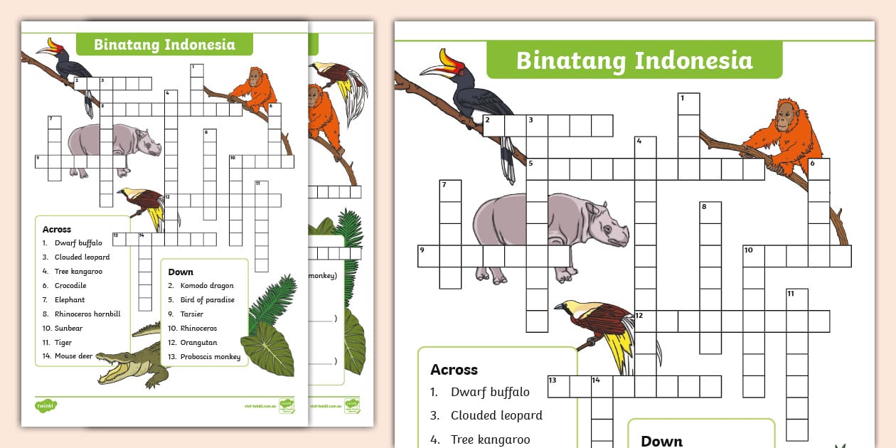Indonesian Animals Crossword (teacher made) Twinkl