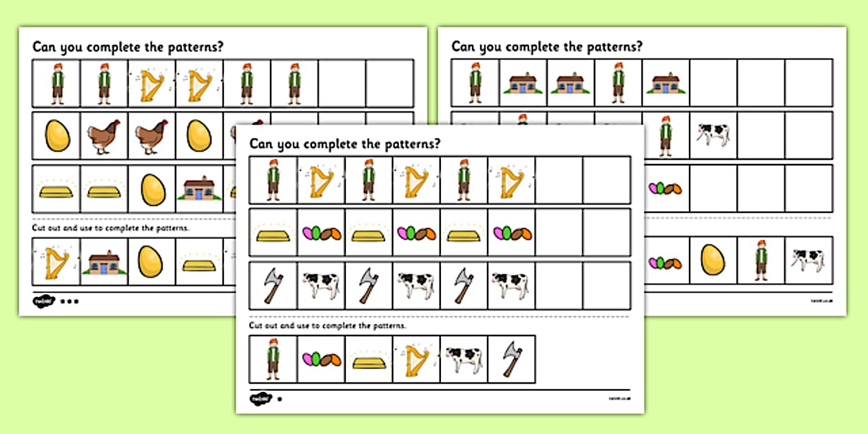 Jack and the Beanstalk Complete the Pattern Worksheet / Worksheet Pack