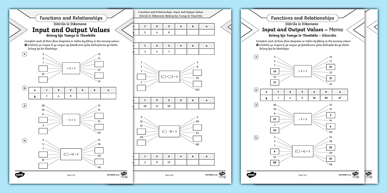 Functions and Relationships:Input and Output Values –Grade 7