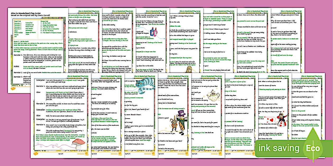 Alice in wonderland play script primary resources twinkl