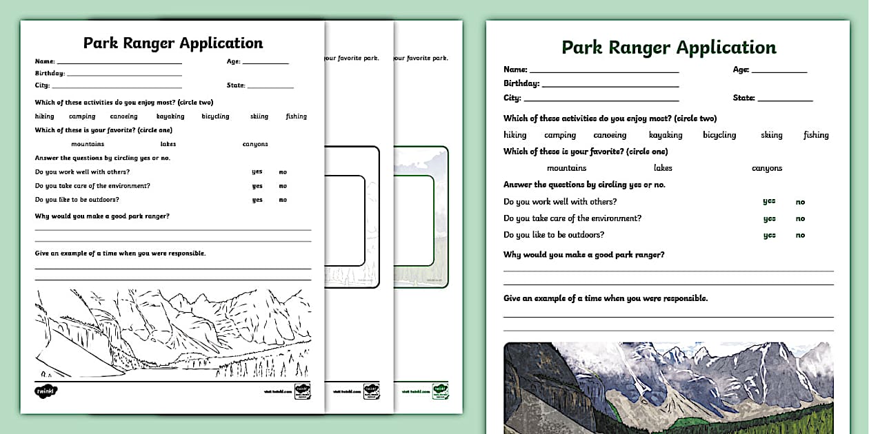 Park Ranger Job Application Worksheet | Twinkl USA - Twinkl