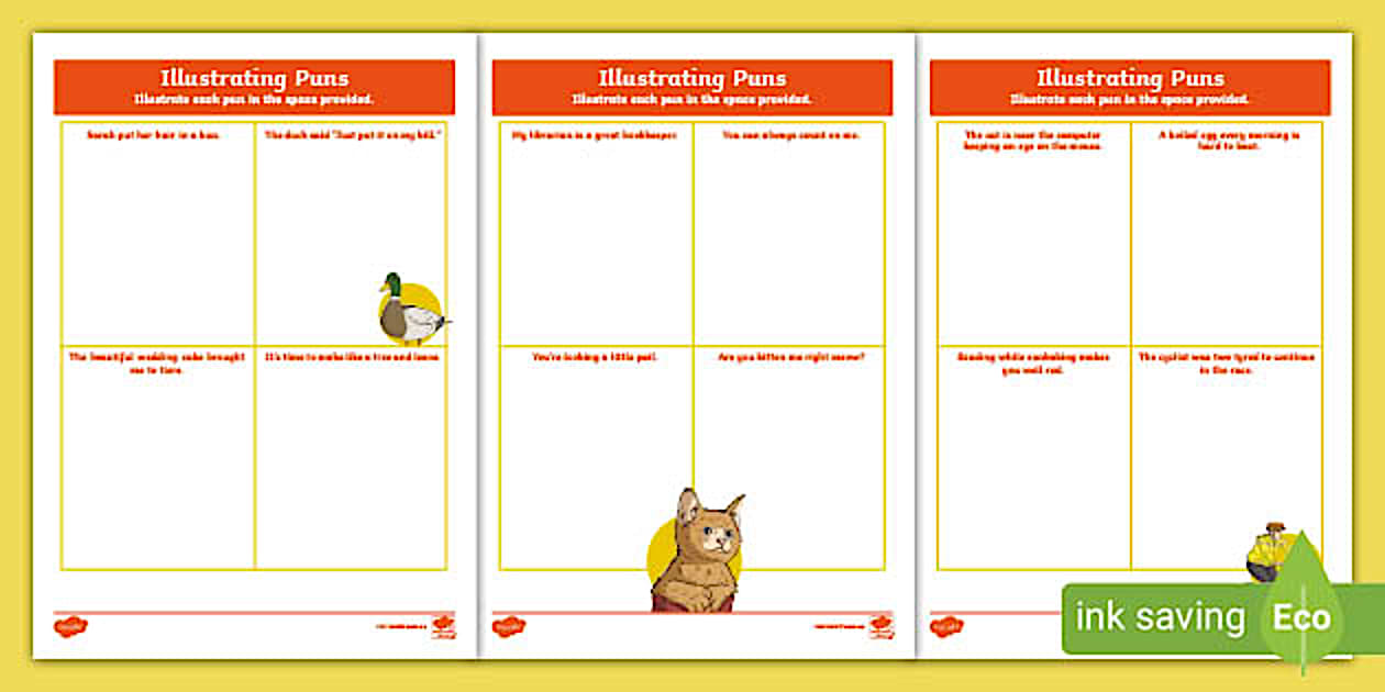 Humorous Activity Sheet Editable Illustrating Puns Activity Pages (teacher made)