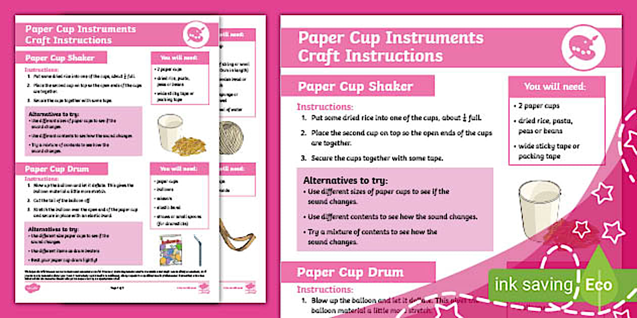 Paper Cup Instruments Craft Instructions (teacher made)